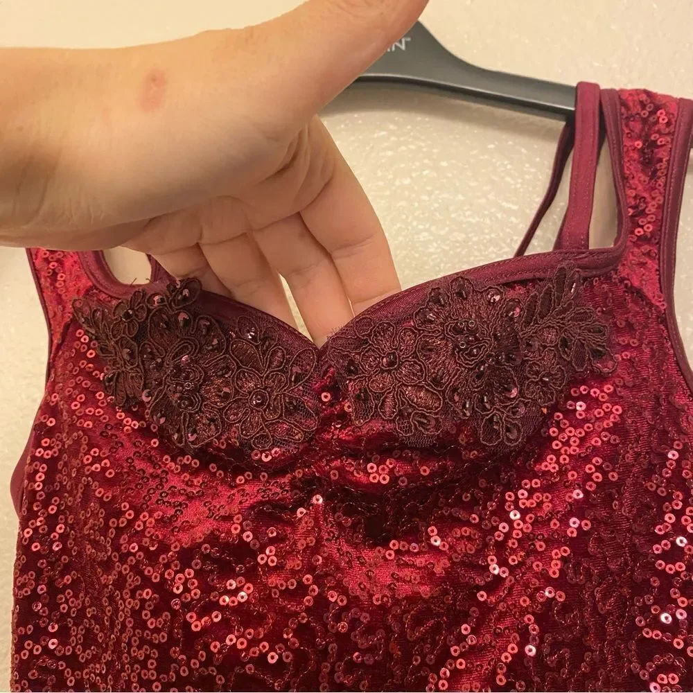 WEISSMAN Dance burgundy velvet dress Costume Now I Know 14787 LC-large child